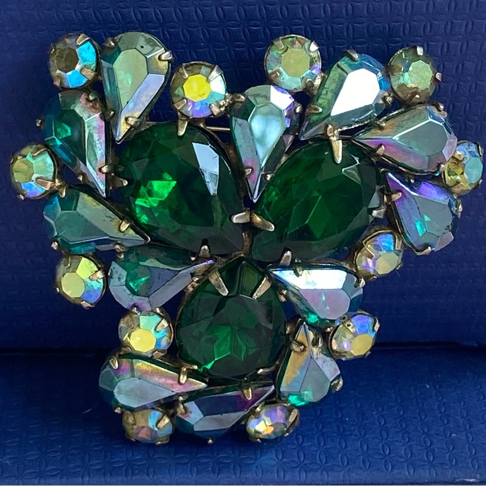 Juliana Style Green and Aurora Borealis Brooch